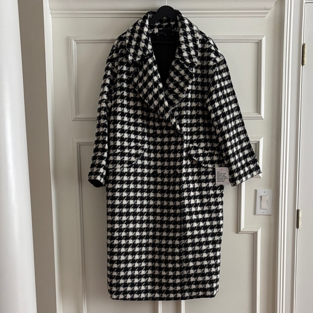 NWT: Black and White Houndstooth Women's Coat ASOS